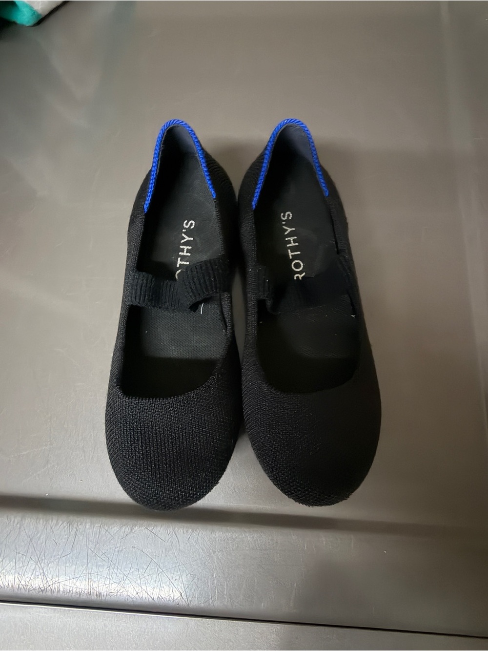 Rothy's Black Knit Mary Jane Flats with Blue Accent